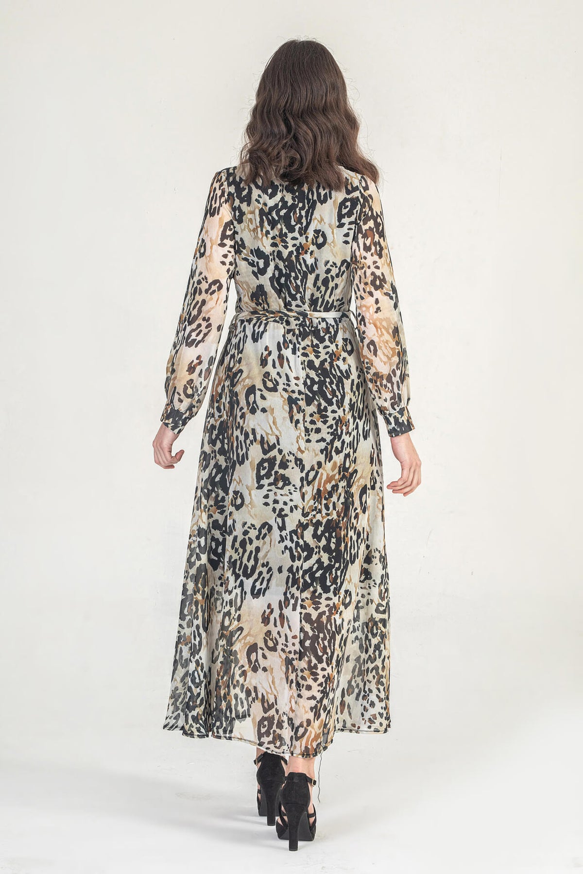 Leopard Print V Neck Maxi Wrap Dress