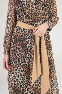 Leopard Print v Neck Maxi Wrap Dress with belt