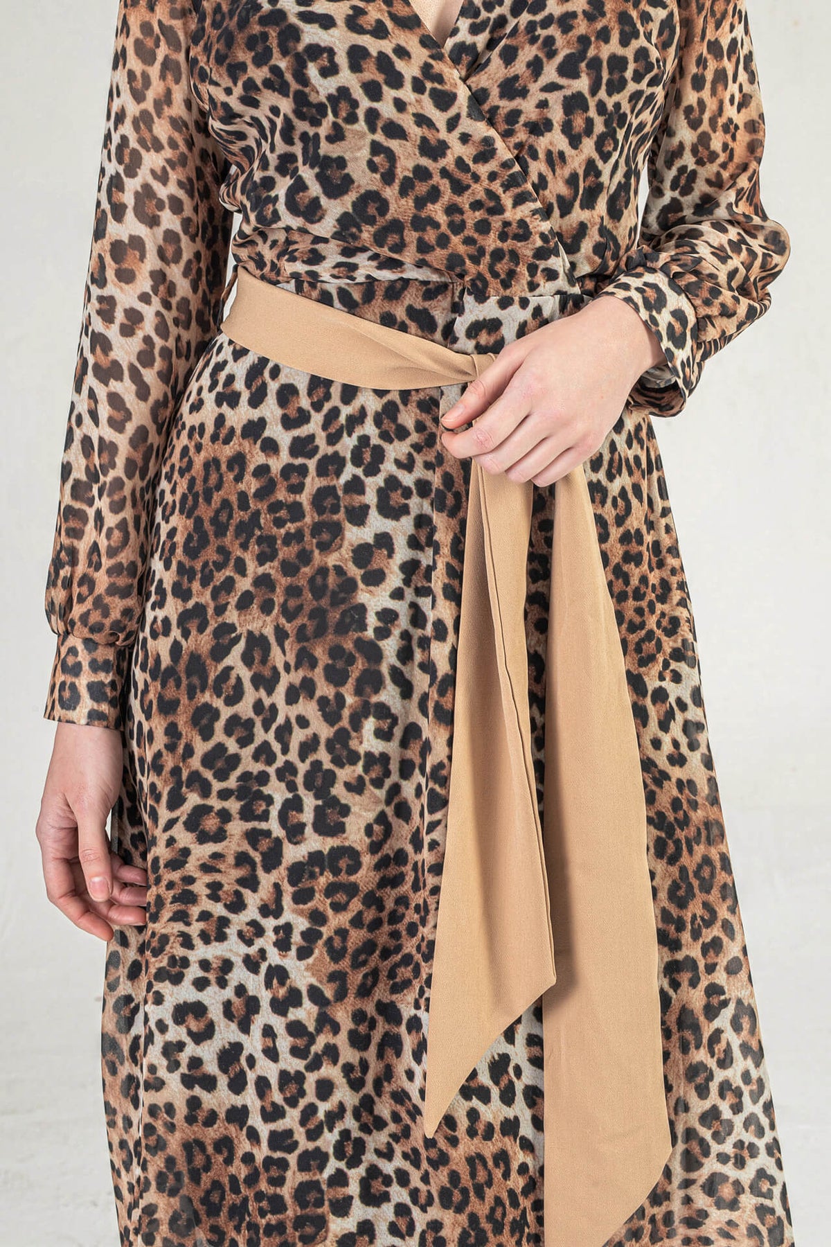 Leopard Print v Neck Maxi Wrap Dress with belt