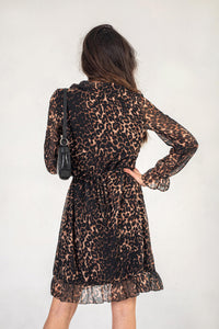 Leopard Print Wrap Dress with long sleeve