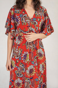 Maxi Dress In Red Tropical Floral Print