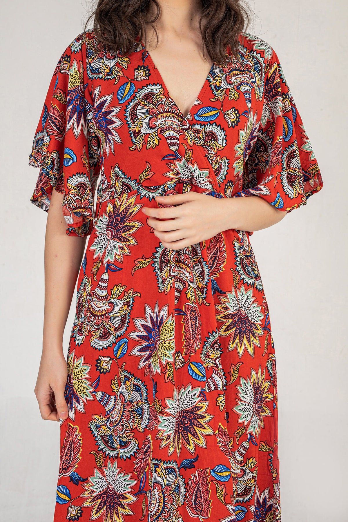 Maxi Dress In Red Tropical Floral Print