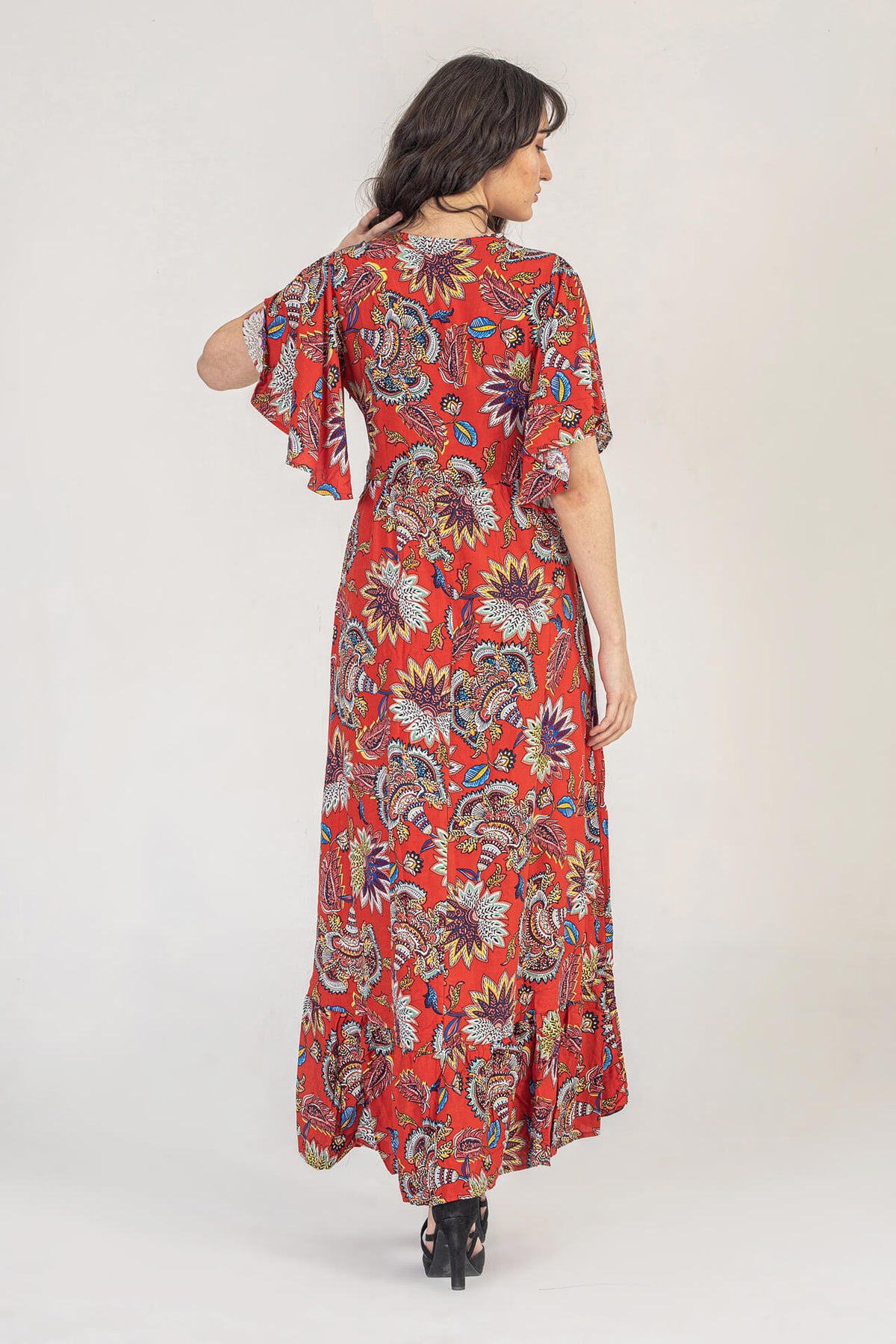 Maxi Dress In Red Tropical Floral Print