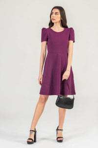 Navy Textured Mini Dress With Short Sleeves