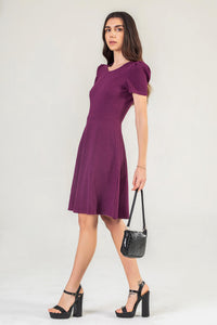 Navy Textured Mini Dress With Short Sleeves