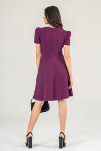 Navy Textured Mini Dress With Short Sleeves