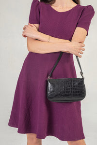 Navy Textured Mini Dress With Short Sleeves