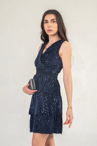 Navy Velvet Sequin Dress With Tiering