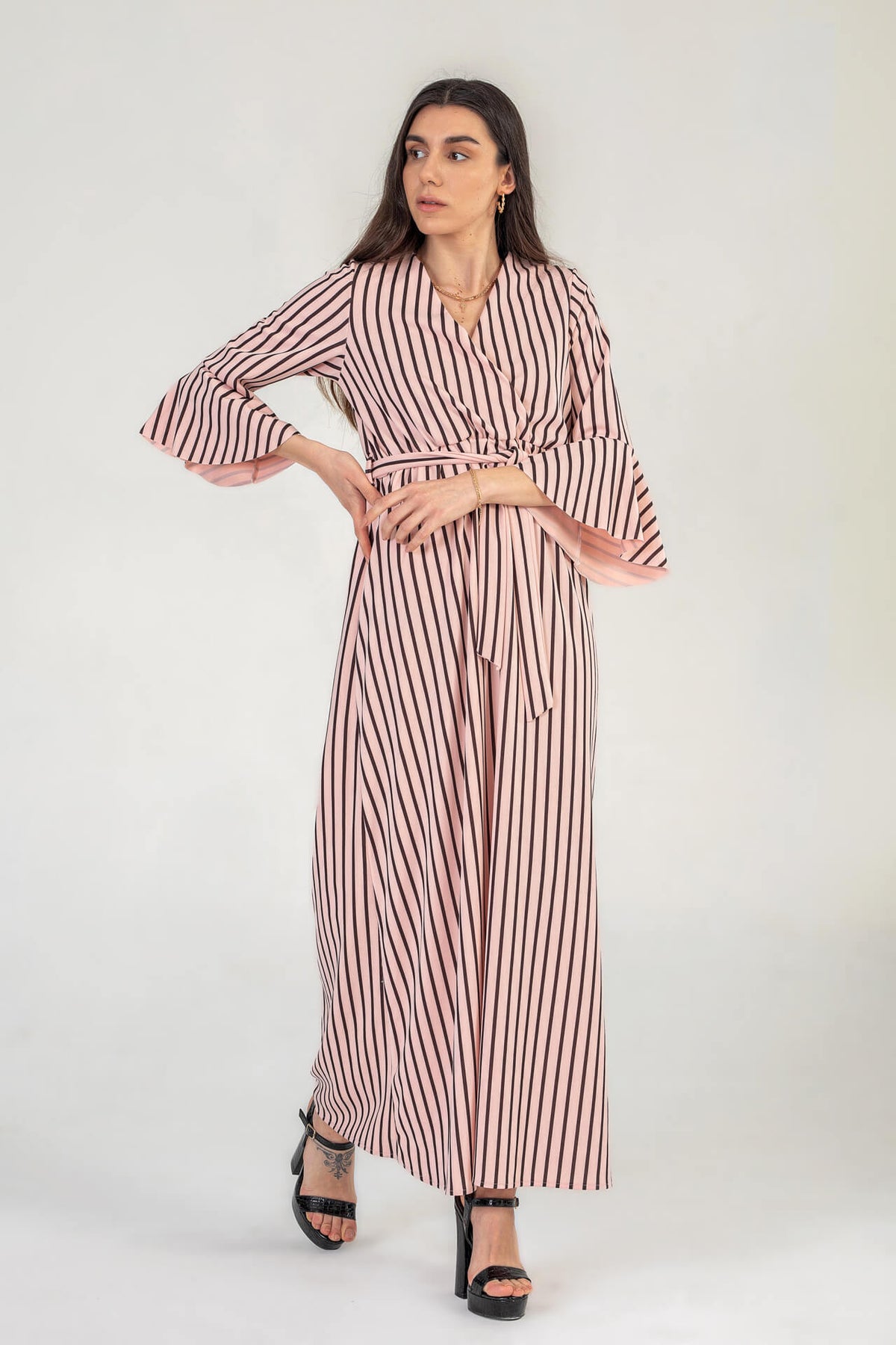 Pink Pinstripe Wrap Maxi Dress