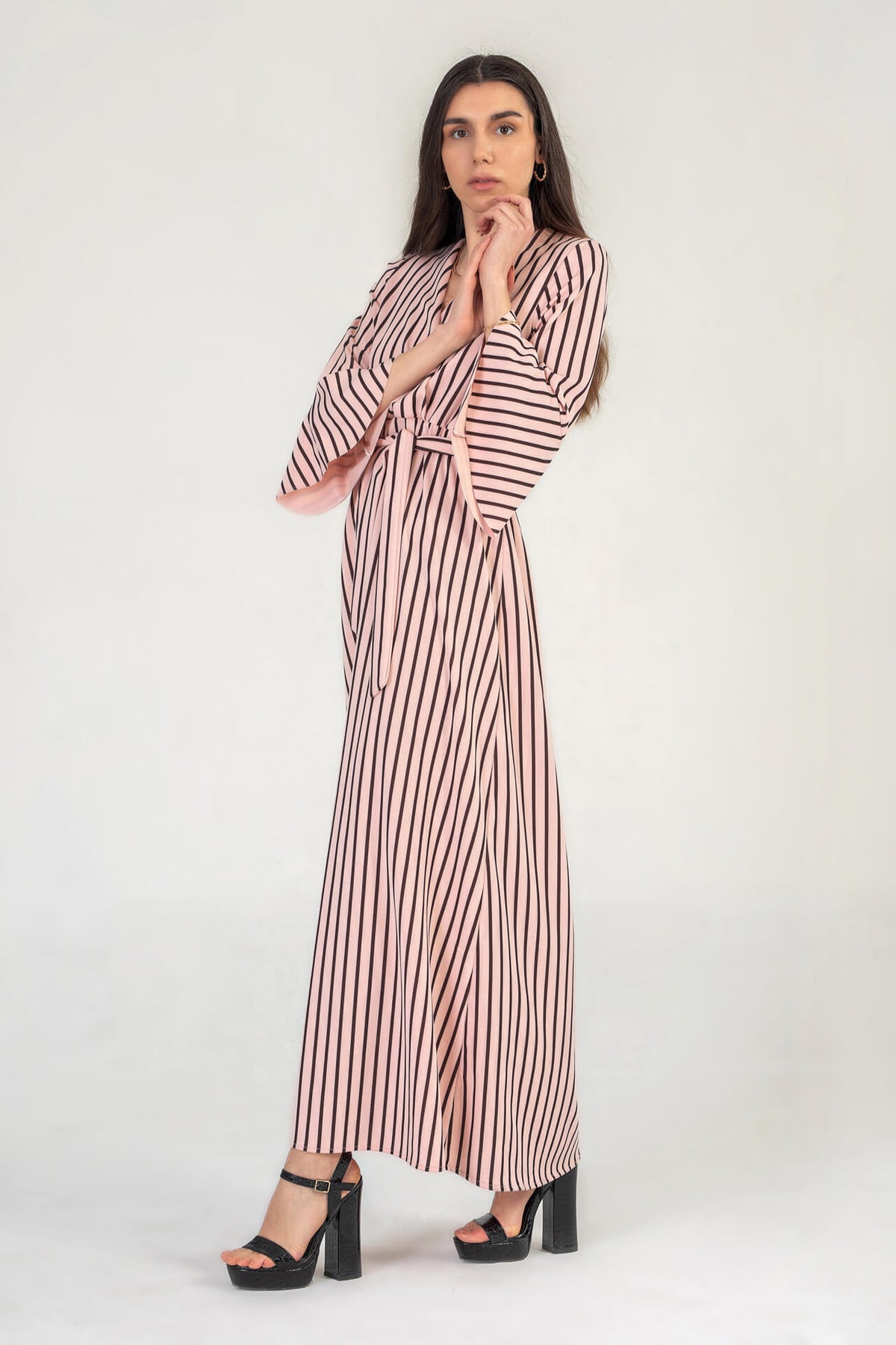 Pink Pinstripe Wrap Maxi Dress