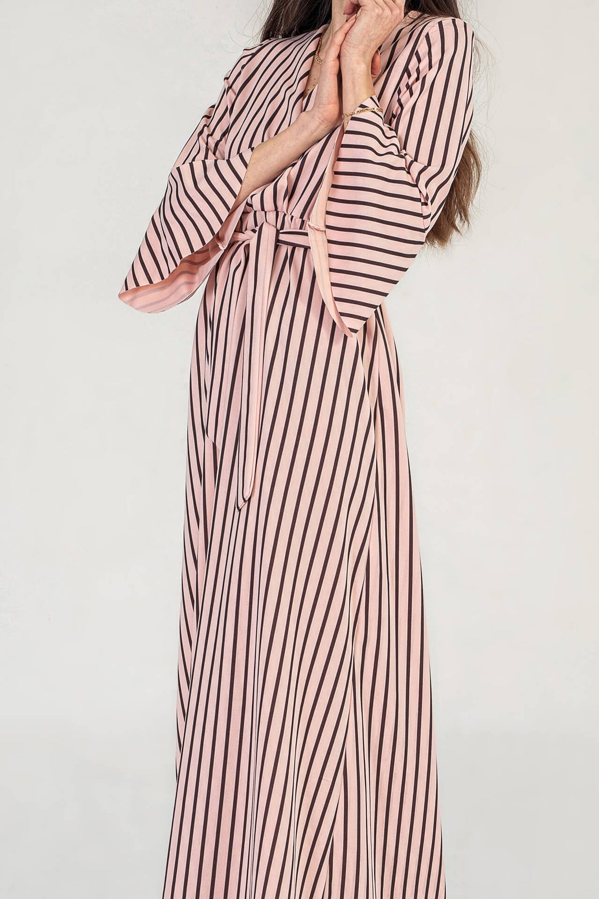 Pink Pinstripe Wrap Maxi Dress