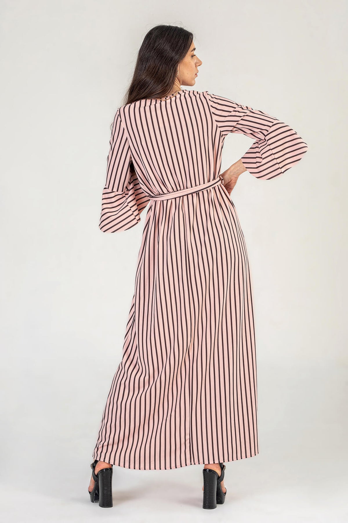 Pink Pinstripe Wrap Maxi Dress