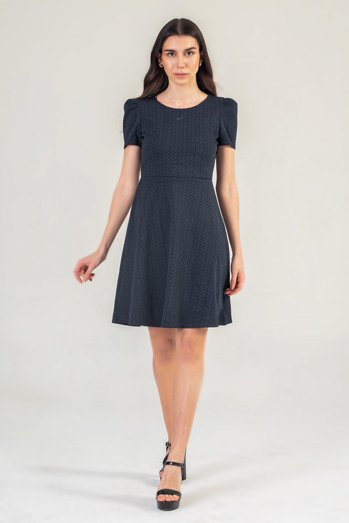 Plum Textured Mini Dress With Short Sleeves
