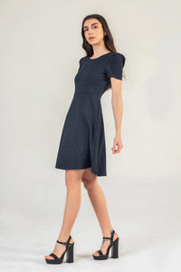 Plum Textured Mini Dress With Short Sleeves