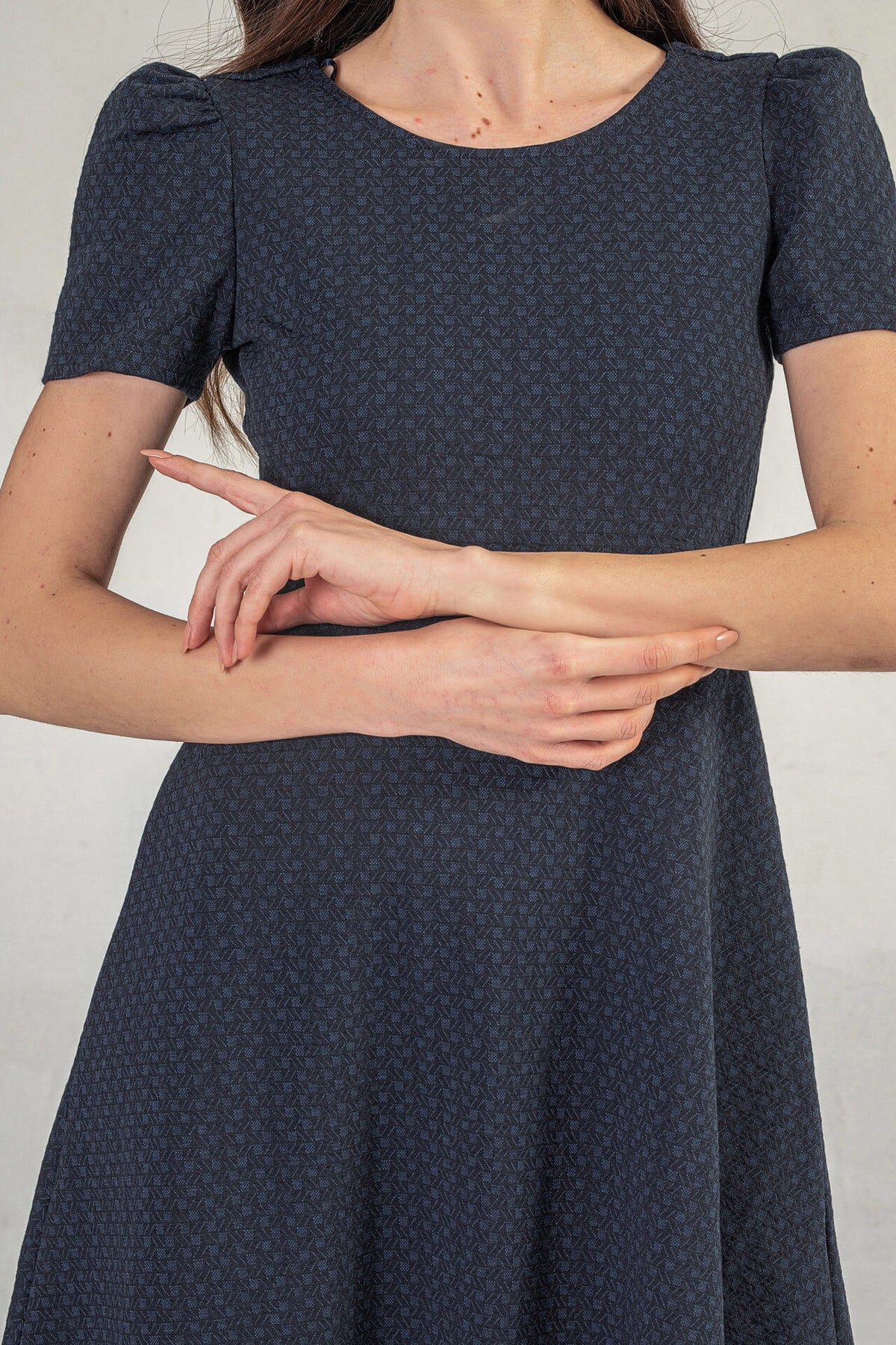 Plum Textured Mini Dress With Short Sleeves