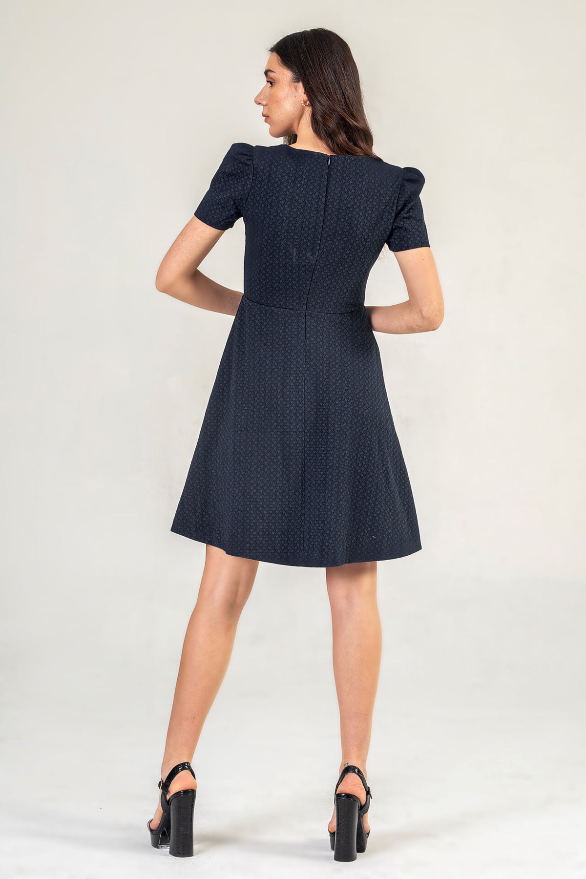 Plum Textured Mini Dress With Short Sleeves