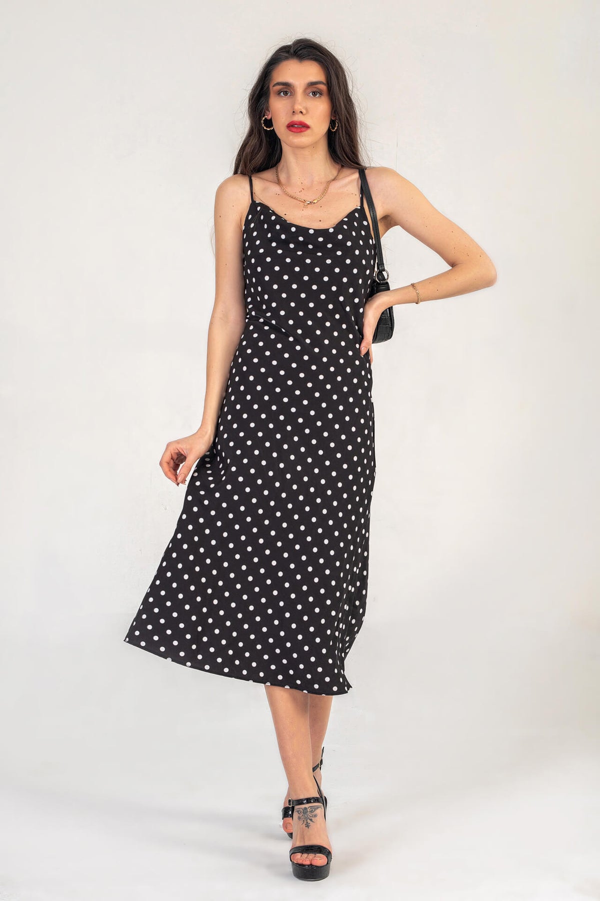 Polka Dot Cami Dress in Black