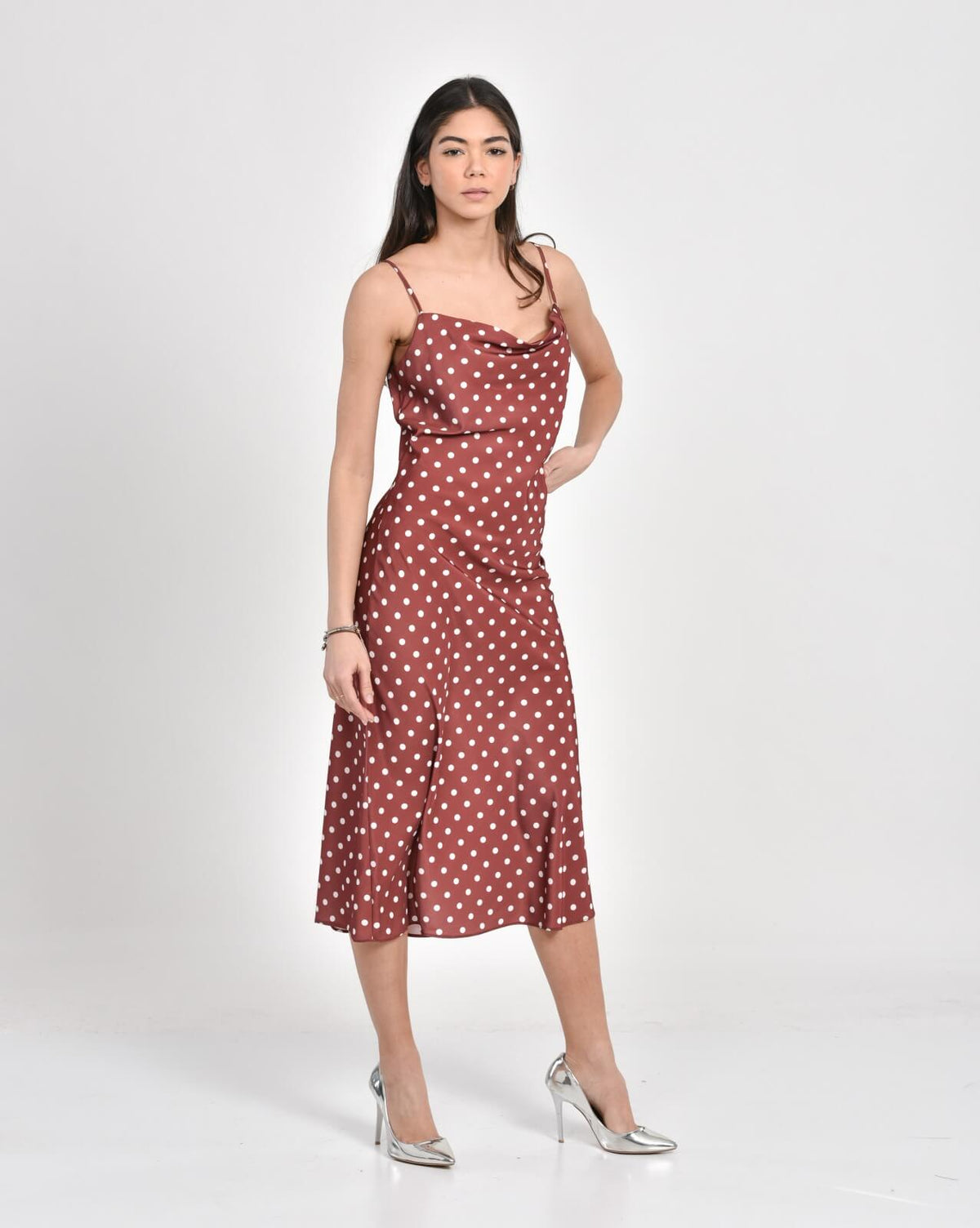 Polka Dot Cami Dress in Brown