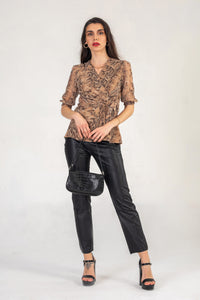 Snake Print V Neck Top With Tie Waist