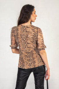 Snake Print V Neck Top With Tie Waist