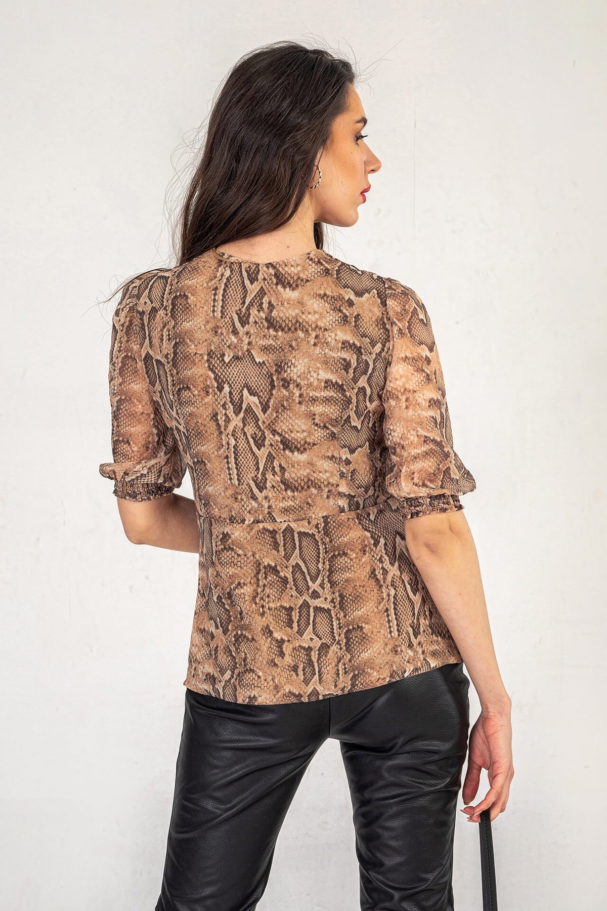 Snake Print V Neck Top With Tie Waist